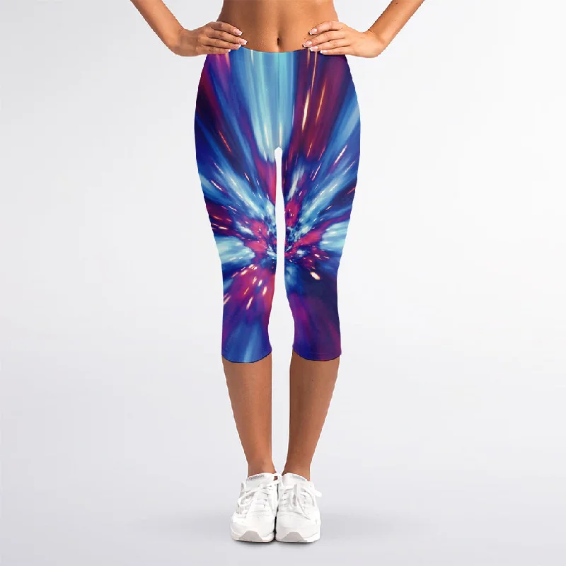 Lightspeed Vortex Print Women's Capri Leggings Elegant Satin Finish Leggings