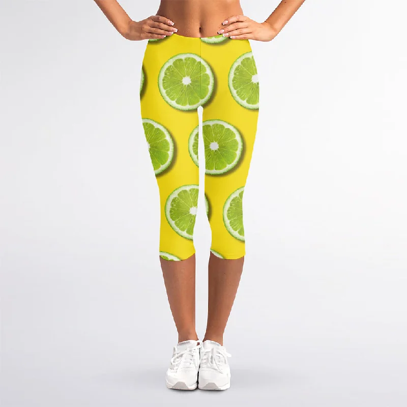 Lime Slices Pattern Print Women's Capri Leggings Comfortable Plus Size Leggings