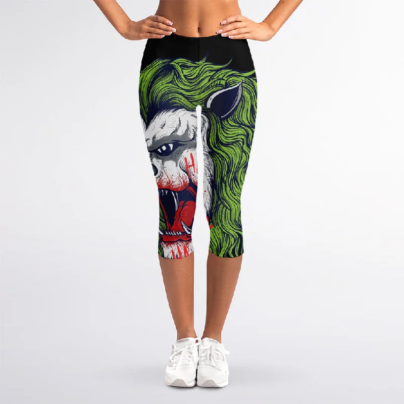 Lion Joker Print Women's Capri Leggings Trendy Activewear Leggings