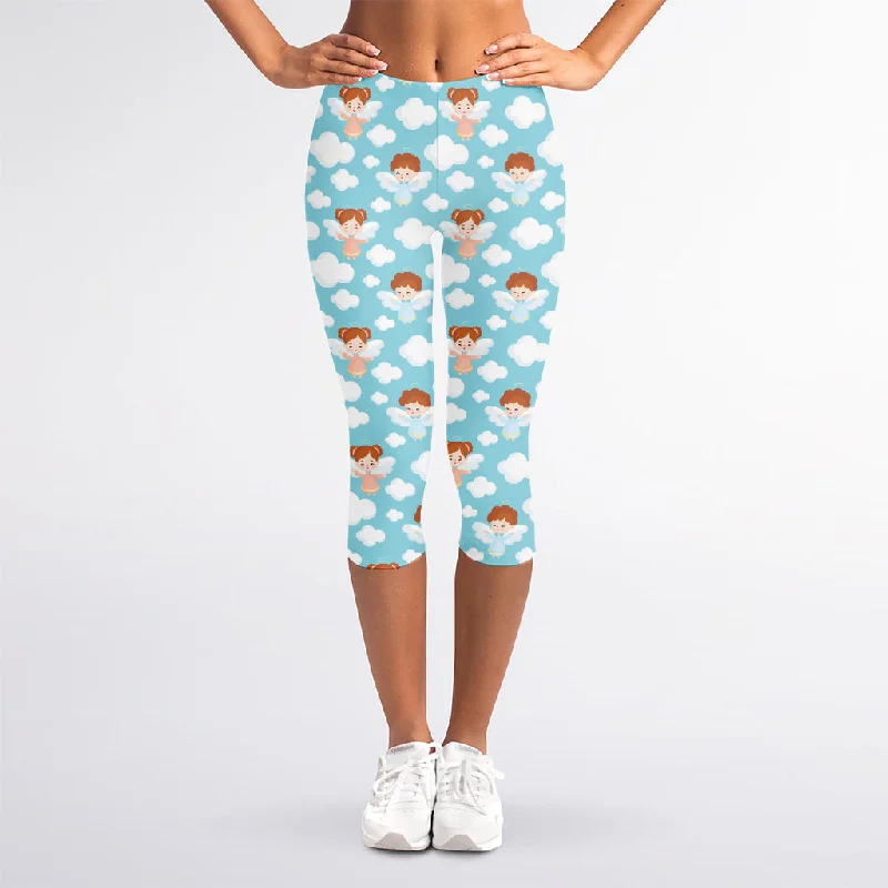 Little Angel Pattern Print Women's Capri Leggings Classic Solid Color Leggings