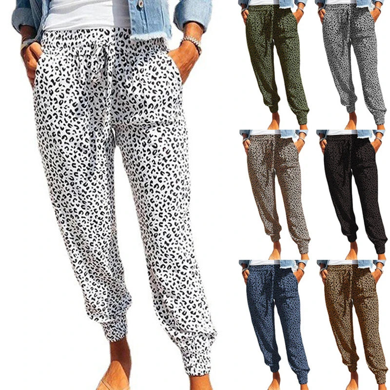 Women's Leggings Loose Leopard Print Lace Up Casual Pants Fashionable Quick-Dry Yoga Pants