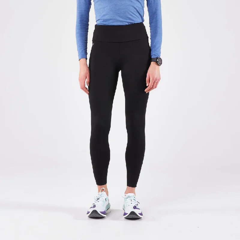 Women's warm running leggings-KIPRUN Run 100 Warm-Black Comfortable Slip-On Compression Leggings